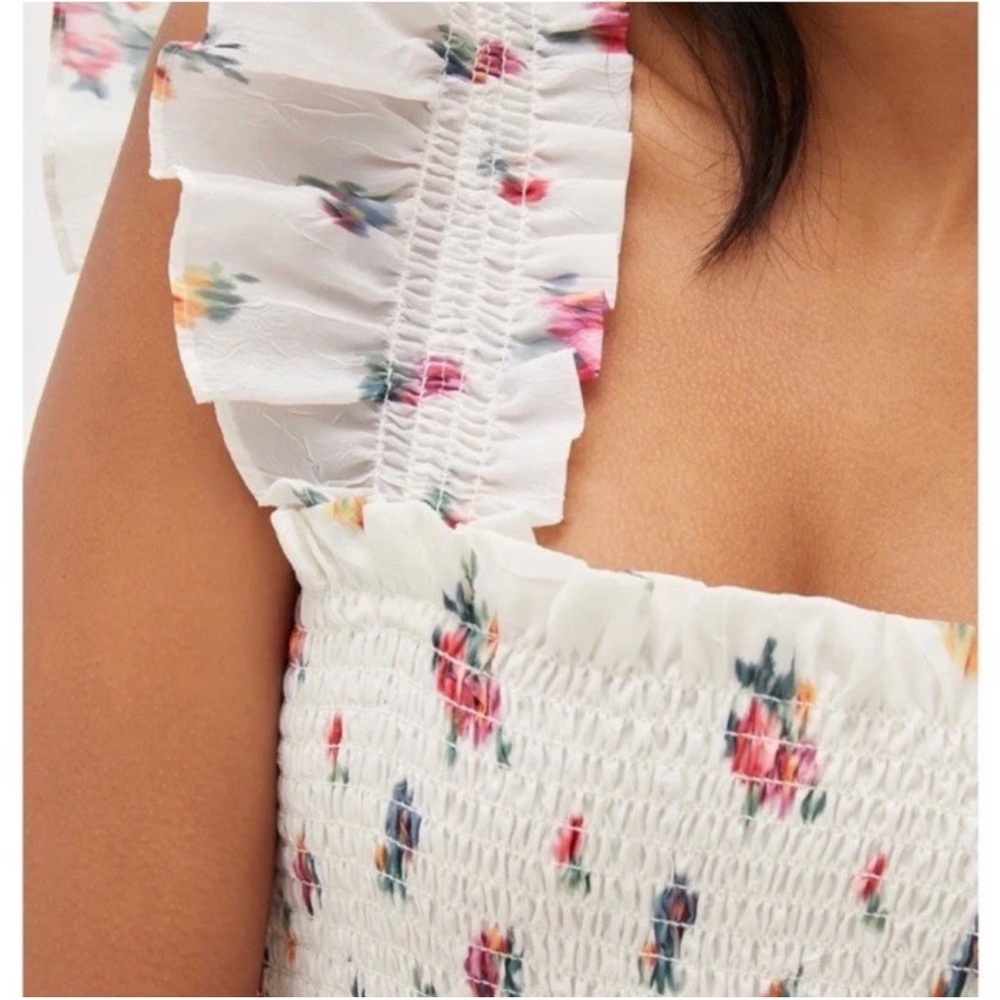 New HILL HOUSE Ellie Floral Smocked Midi Nap Dress in Ivory Crushed Taffeta Ikat - Picture 6 of 16